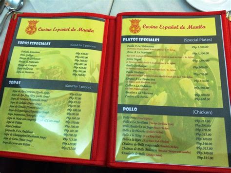 Casino Espanol Manila Menu