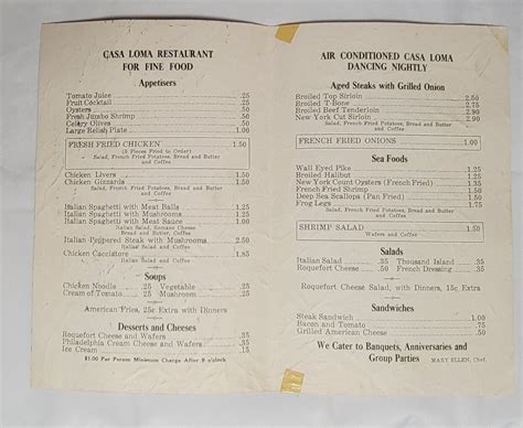 Derby Casino Menu