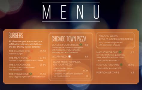 Genting Casino Coventry Menu