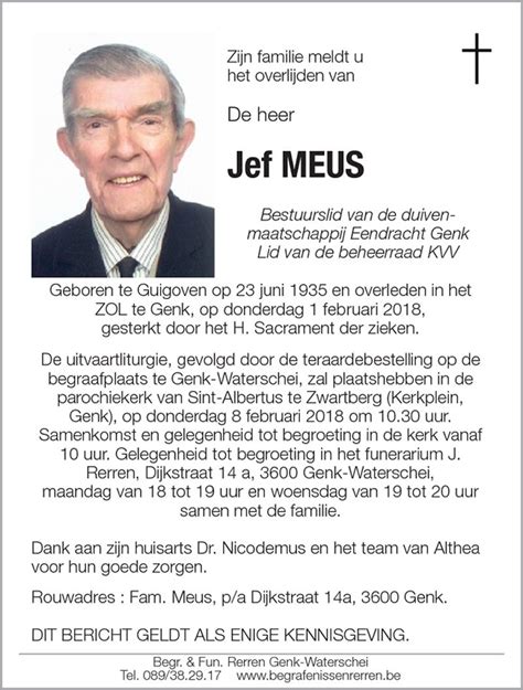 Jef De Merda Overleden