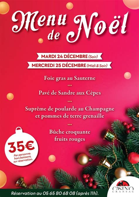 Menu Noel Casino Lille