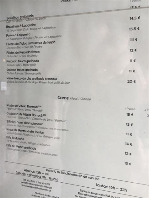 O Moinho De Casino Menu Do Restaurante