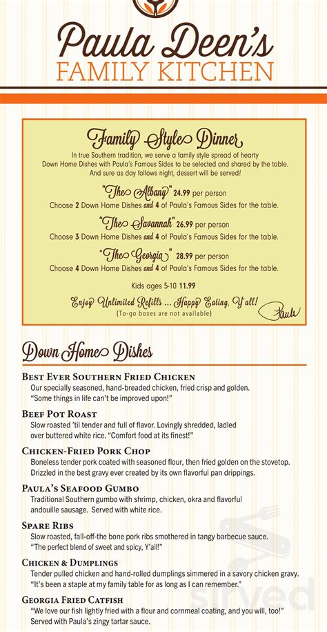 Paula Deen Joliet Casino Menu