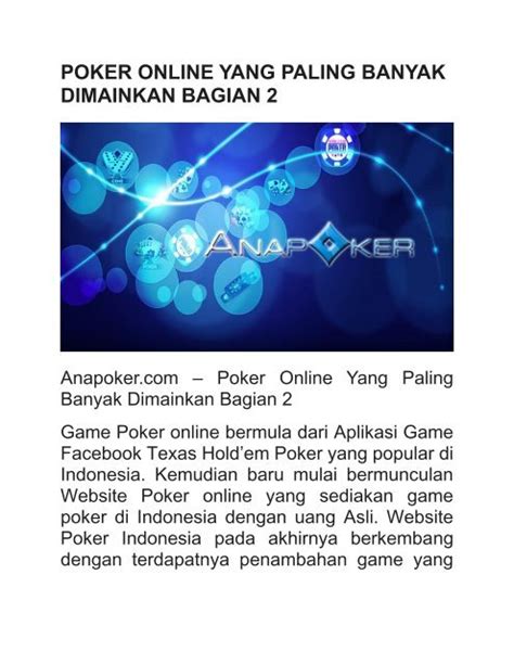 Poker Online Yang Paling Banyak Dimainkan