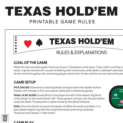 Printable Maos Texas Holdem A Fim