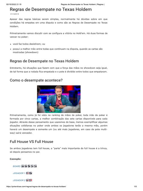 Regras De Desempate Texas Holdem