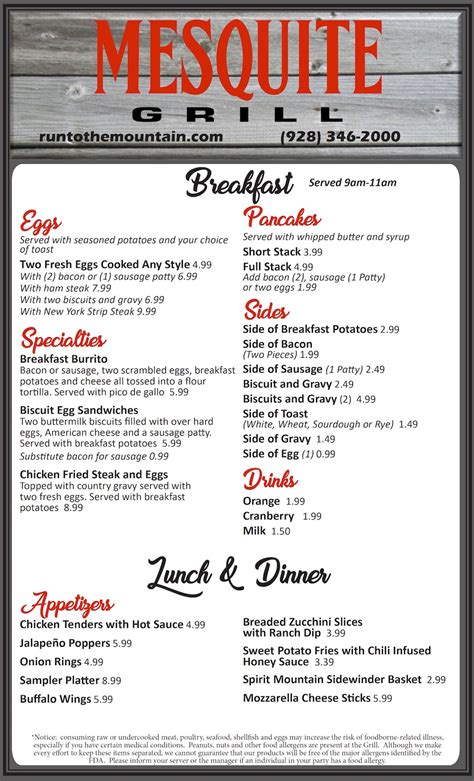 Spirit Mountain Casino Brunch Menu